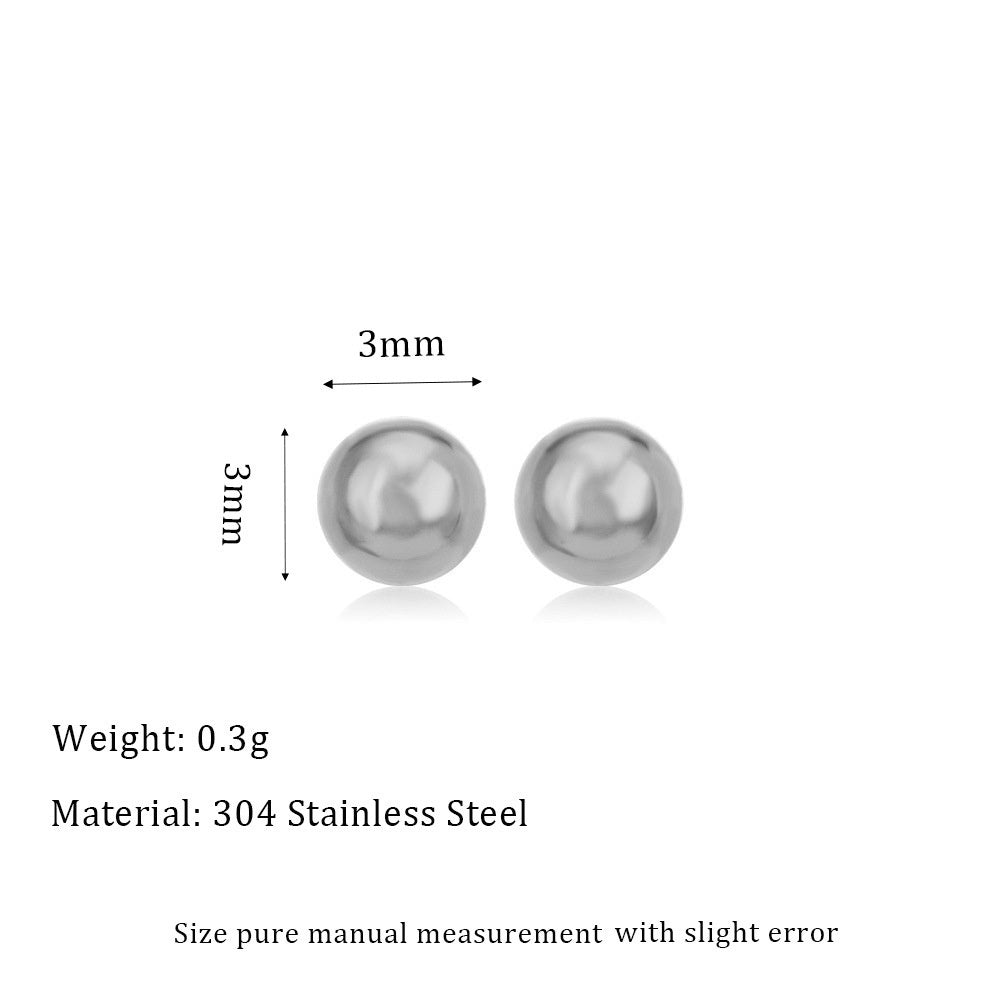 Stainless Steel 18K Ball Stud Earrings Minimalist Design Fashion All-match