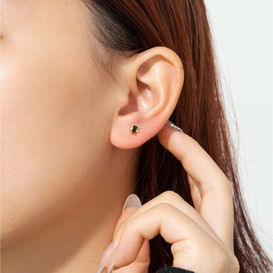 Rectangular Crystal Stud Earrings - 925 Silver  Minimalist Retro