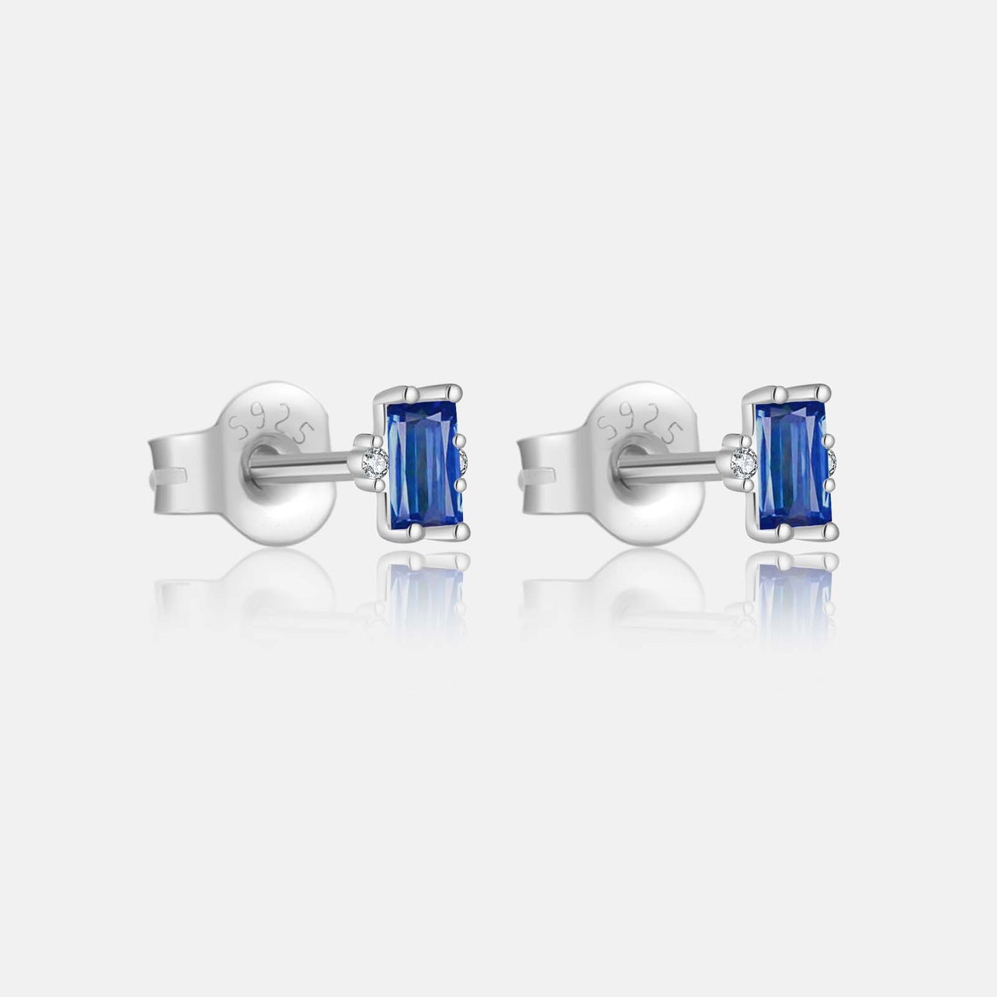 Rectangular Crystal Stud Earrings - 925 Silver  Minimalist Retro
