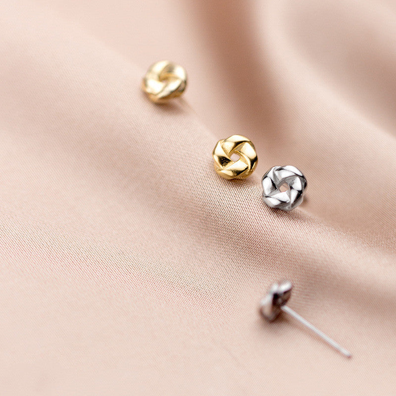 Silver Minimalism Rotating Round Flower Mini Stud Earrings
