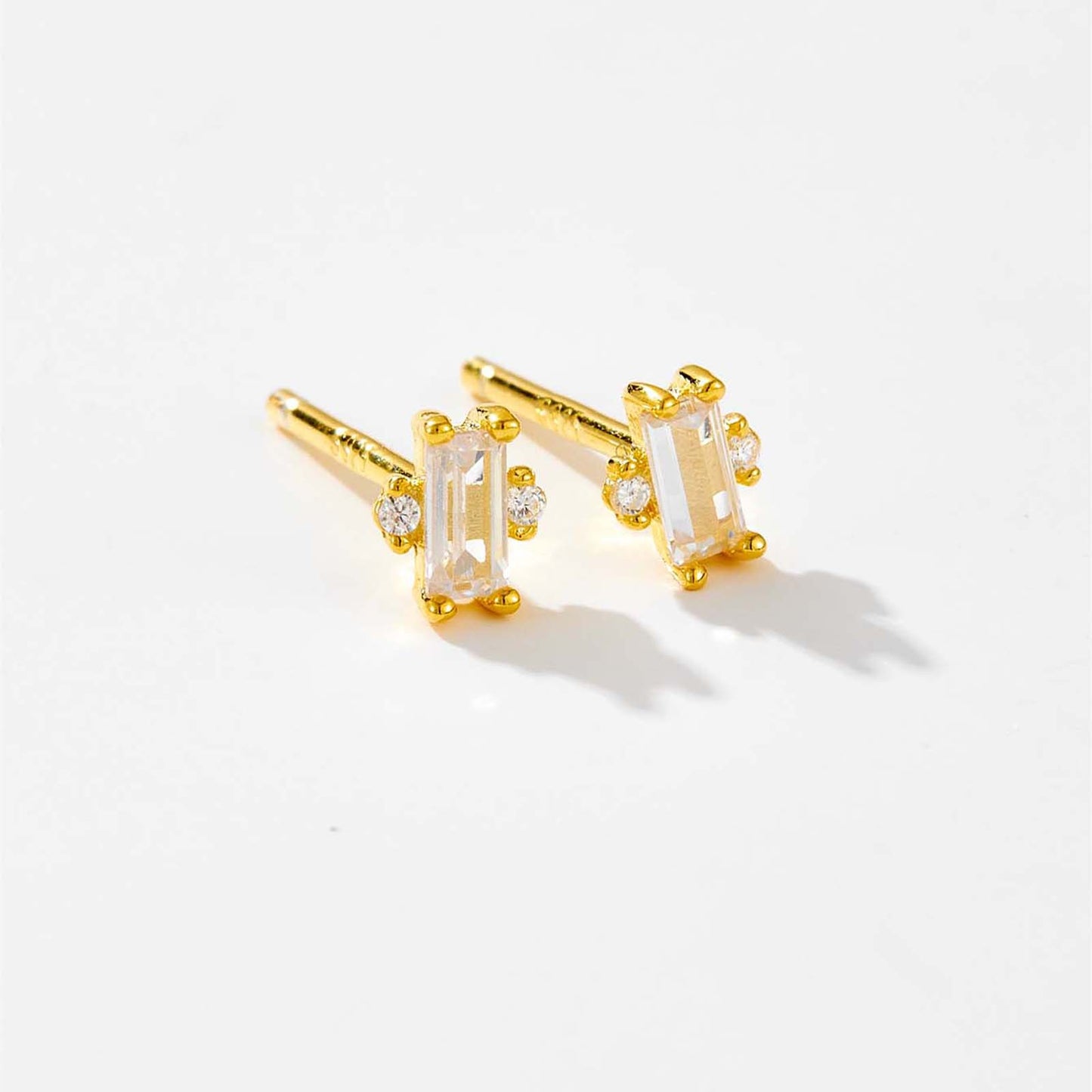 Rectangular Crystal Stud Earrings - 925 Silver  Minimalist Retro