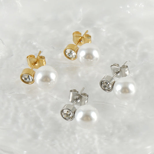 Minimalist Zircon Stud Earrings - 18K Gold Plated Stainless Steel