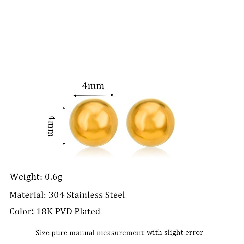 Stainless Steel 18K Ball Stud Earrings Minimalist Design Fashion All-match