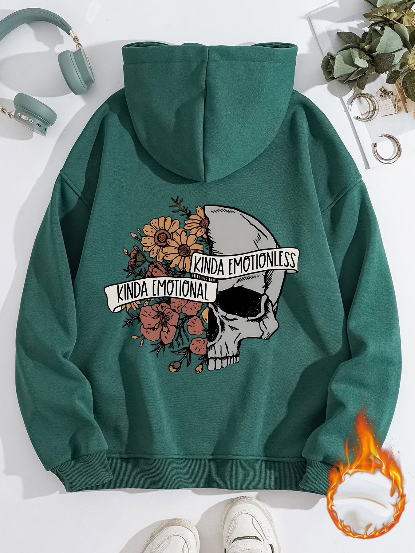 Long sleeved fleece thick hoodie skull hoodie