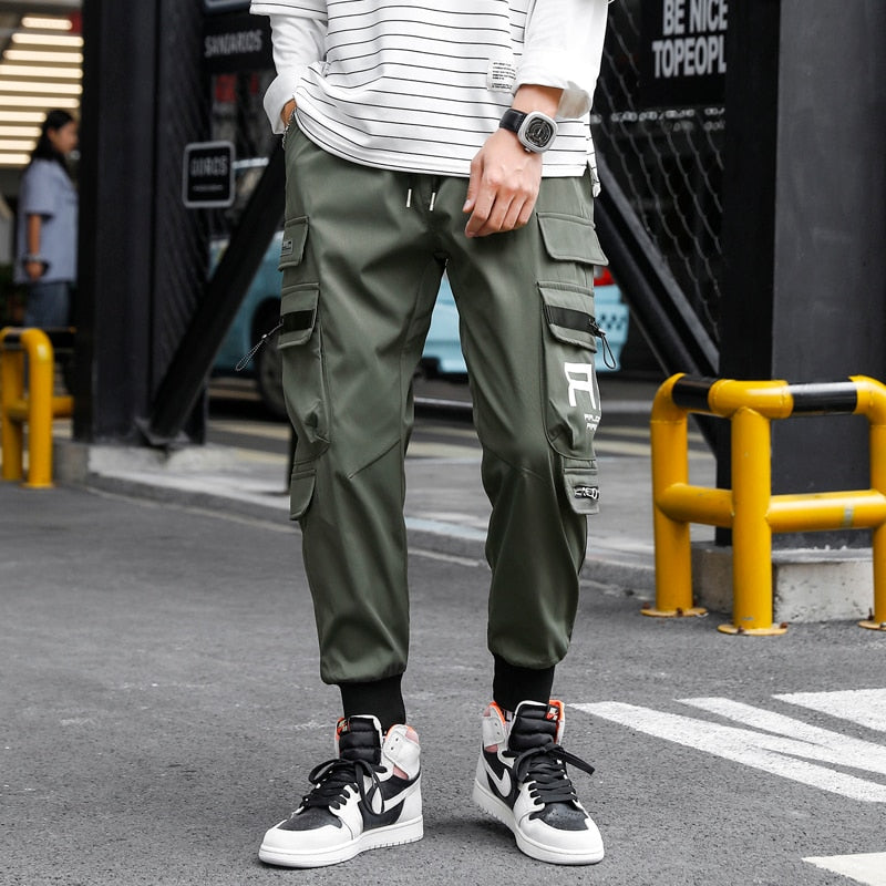 HIQOR Ribbons Multi Pockets Cargo Pants Men