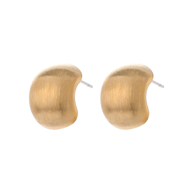 Small C- Shaped Brushed Minimalist Silver Stud Earrings