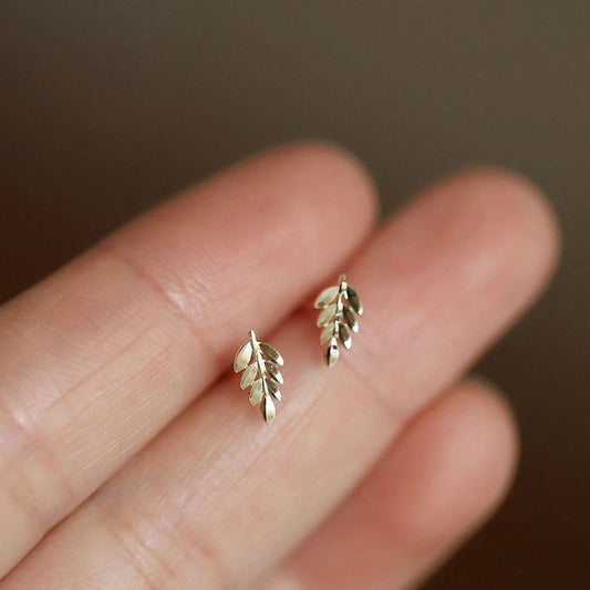 Dainty Leaf Stud Earrings, Tiny Floral Stud Earrings, Minimalist Earrings
