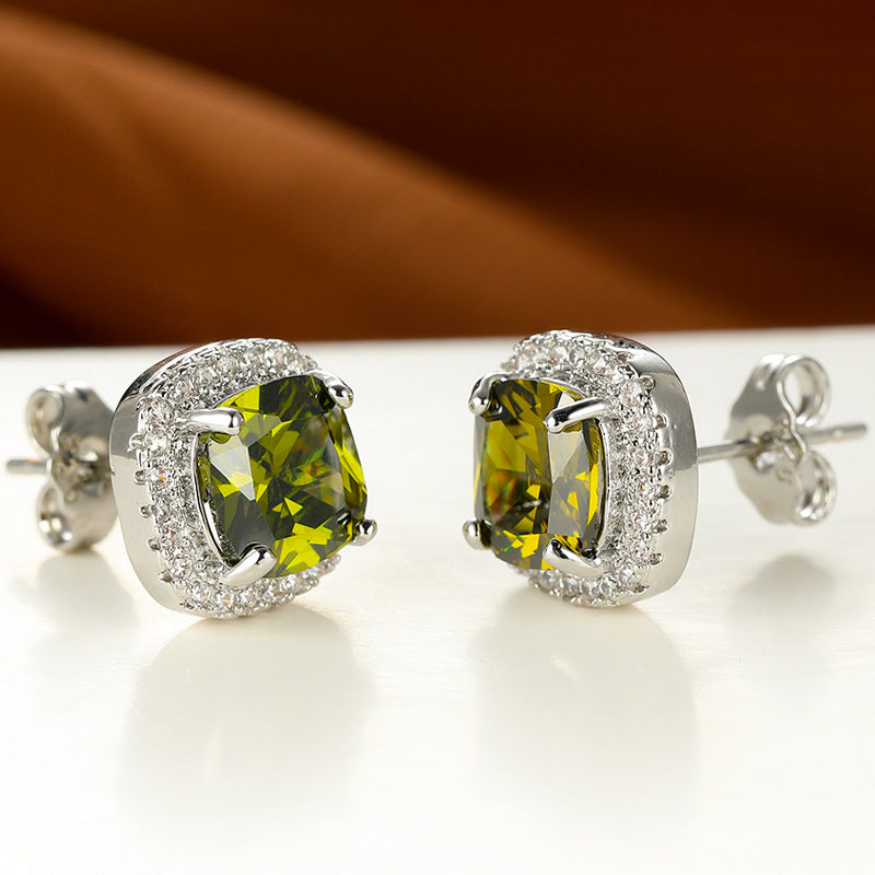 Emerald Zircon Minimalist  Stud Earrings For Women