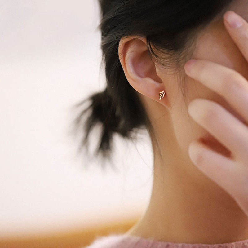 Dainty Leaf Stud Earrings, Tiny Floral Stud Earrings, Minimalist Earrings