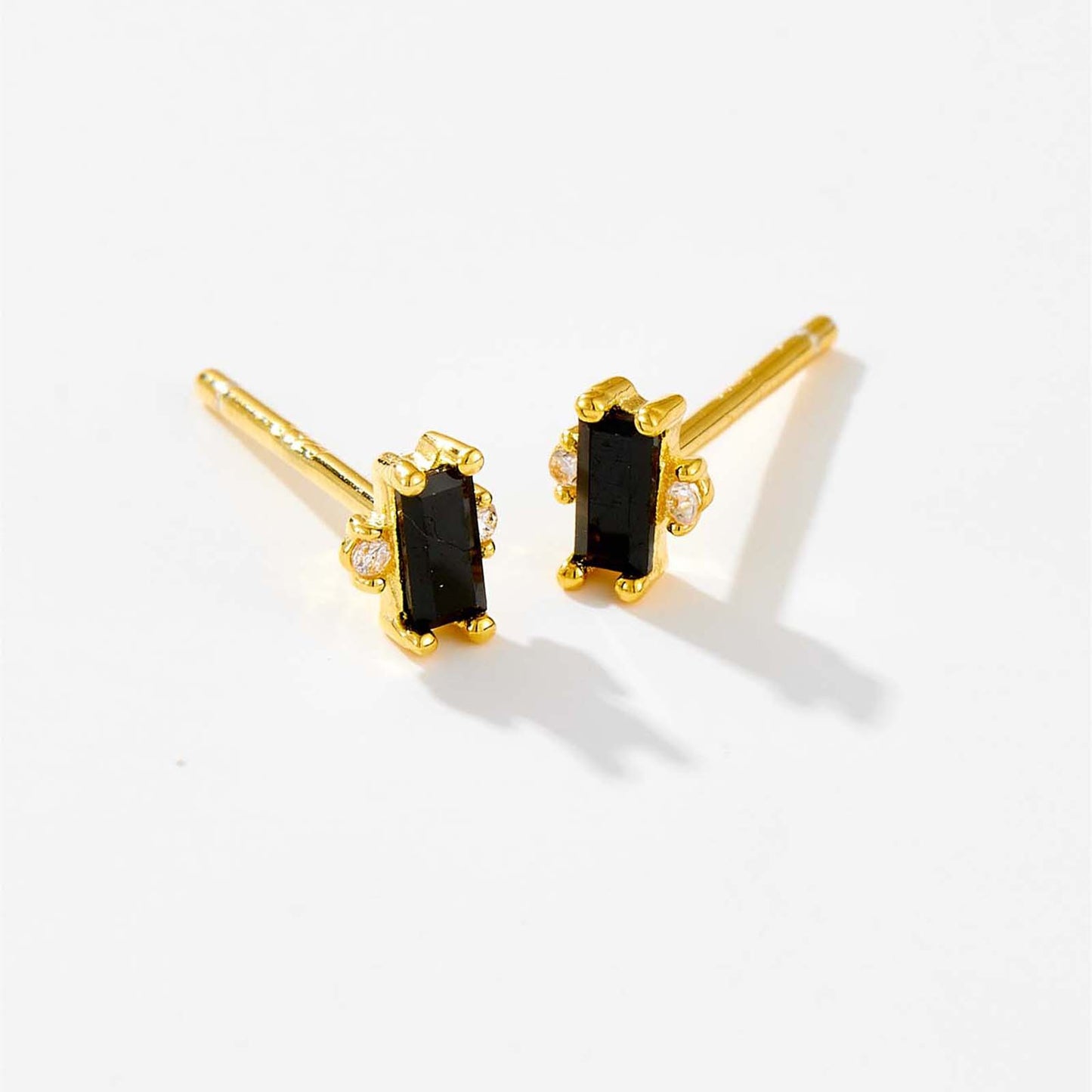 Rectangular Crystal Stud Earrings - 925 Silver  Minimalist Retro