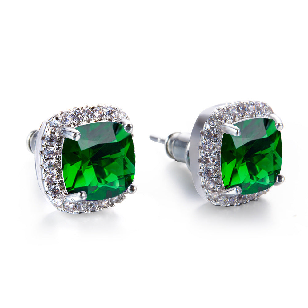 Emerald Zircon Minimalist  Stud Earrings For Women