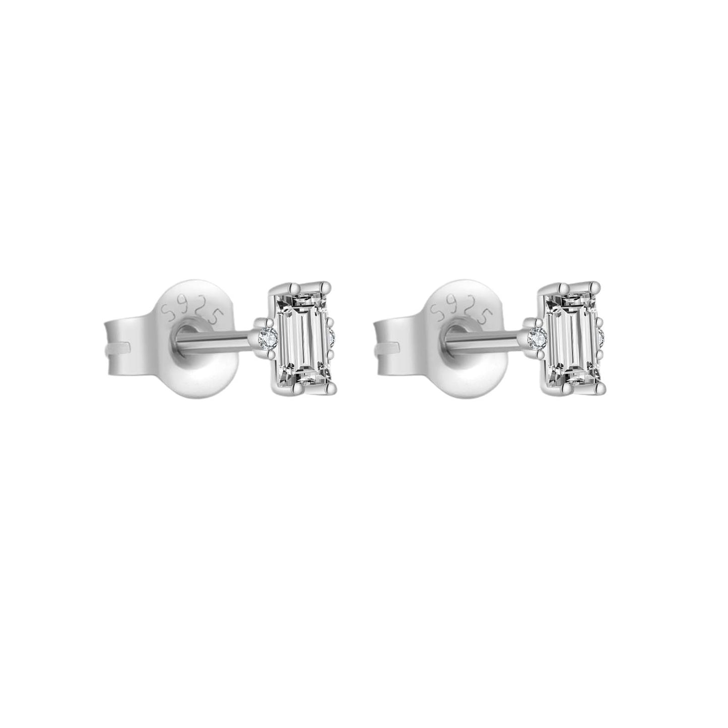 Rectangular Crystal Stud Earrings - 925 Silver  Minimalist Retro