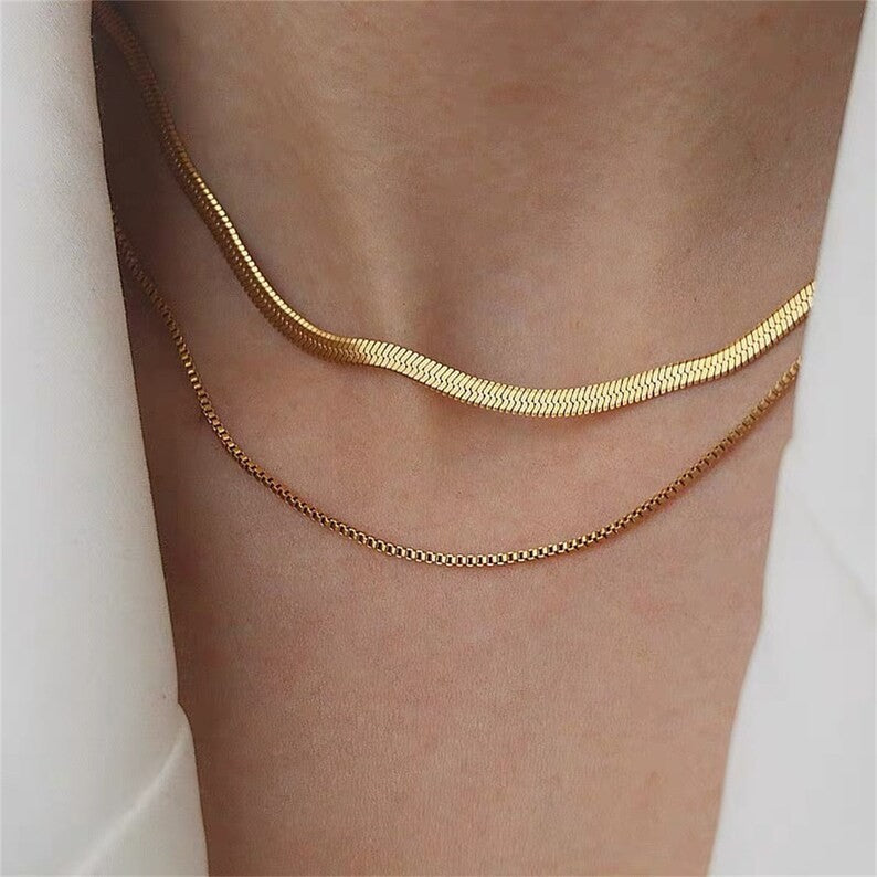 Double Layer Snake Chain Gold Choker