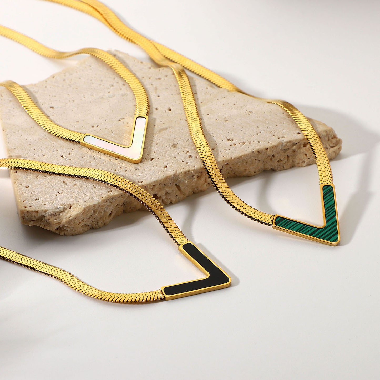 V-Shape Flat Snake Chain Necklace