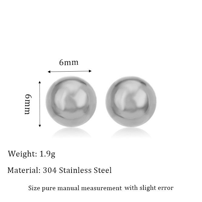 Stainless Steel 18K Ball Stud Earrings Minimalist Design Fashion All-match