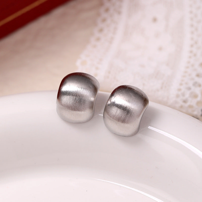 Small C- Shaped Brushed Minimalist Silver Stud Earrings
