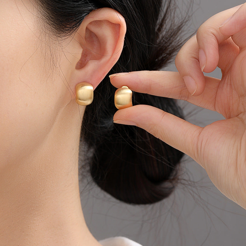 Small C- Shaped Brushed Minimalist Silver Stud Earrings