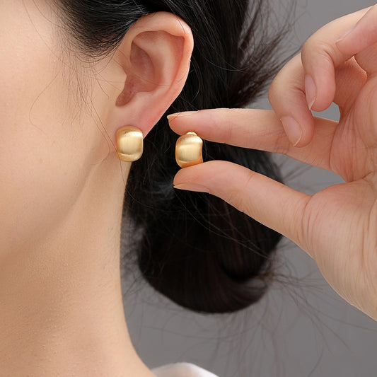 Small C- Shaped Brushed Minimalist Silver Stud Earrings