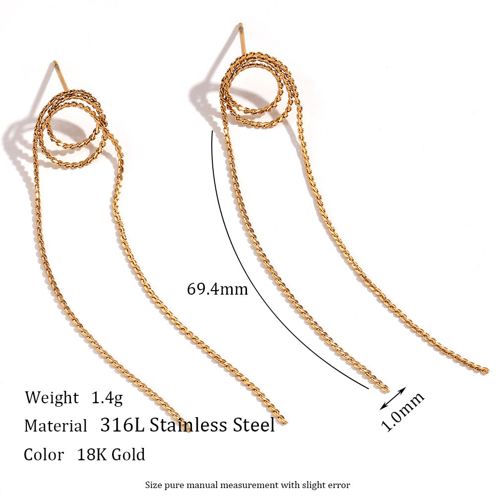 Minimalism Stainless Steel Plated 18K Tassel Stud Earrings